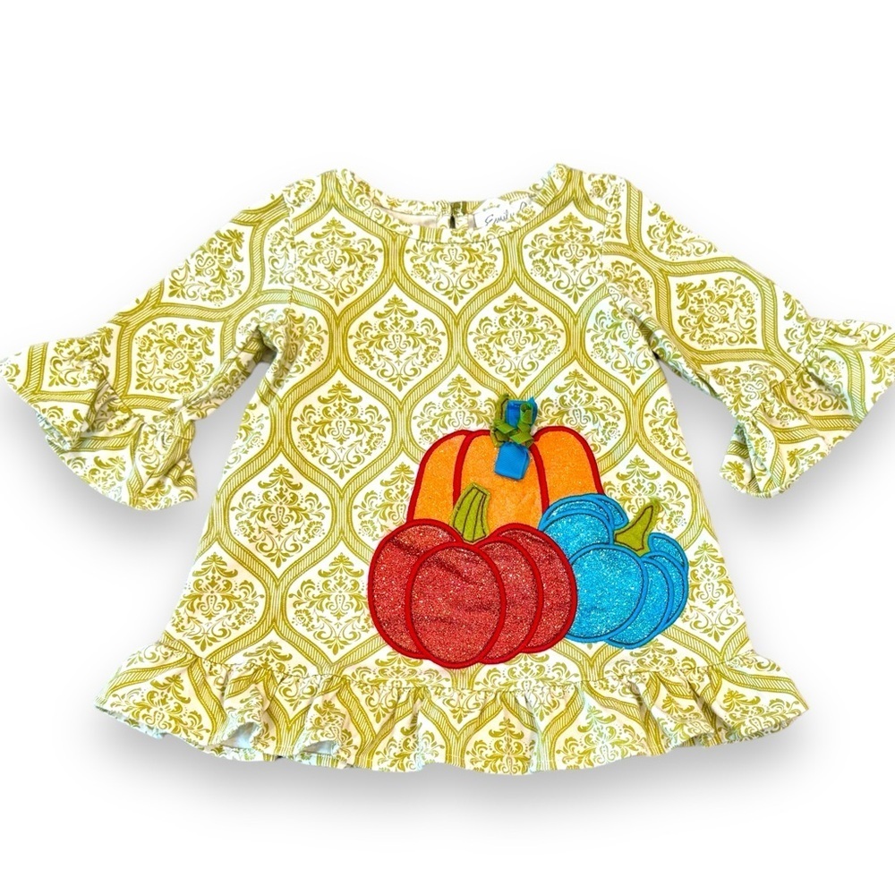 Emily Rose Size 2T Appliquéd Glitter Pumpkins Ruffle Long Sleeve Top